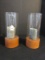 Pair - Contemporary Design Monterey Collection Round Walnut Base Pillar Candle Holders