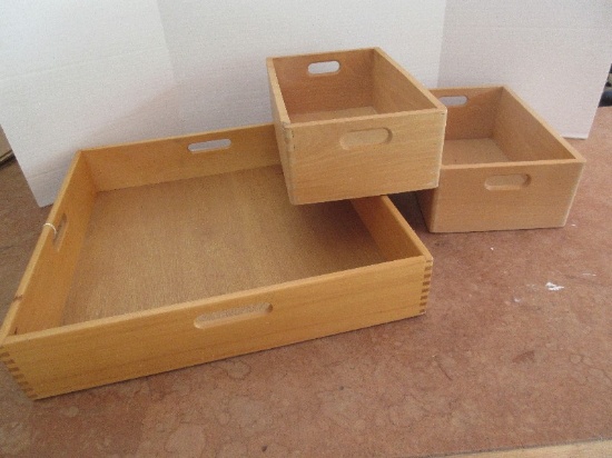 Lot - Wooden Dovetailed Tray w/ Centered Handle Each Side