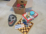 Lot - Misc. Games, Checker Board, German Game Tin, Gilder Planes, Cassette Wooden Toy, Etc.