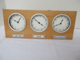 Wood Case Triple Time Zone Desk/Wall Mount Battery Powered Clocks