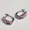 Silver Cubic Zirconia Pink/Green Motif Earrings