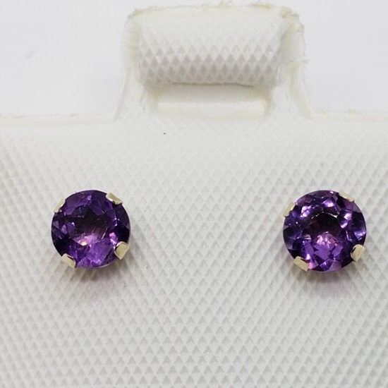 10K Yellow Gold Amethyst Stud 0.5ct. Earrings