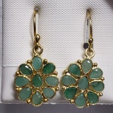 Silver Emerald Teardrop/Floral Design Earrings