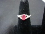 925 Stamped Ring w/ Ruby in 4 Claw Setting
