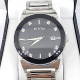 Stainless Steel Bulova Watch w/ 8 Diamonds