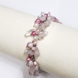 Sterling Silver Dyed Pink Pearl Bracelet