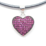 Sterling Silver Pink Heart Shaped Pendant w/ Cord Necklace