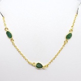 Gold Plated Sterling Silver Natural Emerald 10cts. Necklace