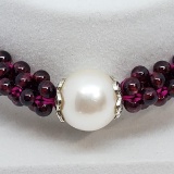 Flexible Garnet Bead & Pearl Bracelet