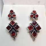 Silver Garnet Earrings Diamond/Teardrop Design
