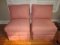 Pair - Custom Upholstered Chairs Red w/ Wood Block Feet