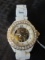 Adrienne Ceramic Clear Stone Inlay Watch w/ White Strap