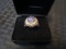 925 Stamped Ladies Ring Deep Purple Stone Center w/ Clear Stone Inlay Floral Motif