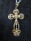 JBK Stamped Ornate Design Cross Clear Stone Inlay Pattern Pendant