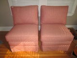 Pair - Custom Upholstered Chairs Red w/ Wood Block Feet