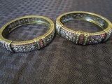 2 Heidi Daus Ladies Bracelets Pink/Clear/Green Stone Inlay