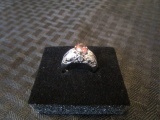 Pink Stone Center Ring 4 Clear Stones in Ornate Design