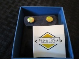 10k Stamped Pair Yellow Opal Pin-Back Earrings