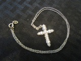 925 China Stamped Cross w/ Clear Stone Inlay on 925 Chain