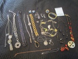 Lot - Fashion Jewelry Rings, Earrings, 2 925 Bracelets, Necklaces, 925 Black Stone Pendant, Etc.
