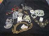 Lot - Large Fashion Necklaces Various Designs, Floral, Scalloped, Bead, Faux Pearl, Etc.