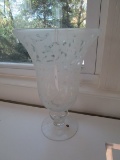 Tall Wide Top Scallop Base Vase w/ Frosted Pattern Clear Glass