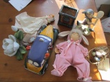 Misc. Lot - Napcoware Ceramic Girl Décor, Taxi Car Décor, Sitting Easter Doll