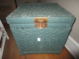 Green Wicker Design Chest, Brass Clasp/Handles