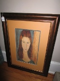 Artistic Woman Print Picture in Antique Patina Wood Frame/Matt