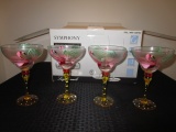 4 Flamingo Motif Margarita Glasses