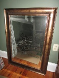 Wall Mounted Mirror w/ Antiqued Patina/Bead Trim Design Frame w/ Panel Back