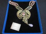 Heidi Daus Ornate Floral/Curled Design Pendant on Rose Pearl Necklace in Box