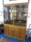 Mid-Century Modern Oak Lighted China Cabinet w/ Glass Shelves