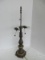 Traditional Formal Metal Table Lamp w/ Gilted Trim, Scrolled Leaves Foot & Beaded Trim