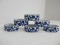 Set - 6 Andrea Porcelain Blue/White Scrolled Leaves Design Napkin Rings