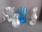 Lot - Pressed Glass/Hand Blown Pitchers Blue Swirl Pattern Applied Handle 9 3/4