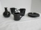 Lot - Newcor Stoneware Black Finish 2 Mugs, 2 Saucers, Ceramic Creamer