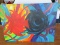 Vivid Abstract Original Oil on Canvas Art Signed Emily Sorgenfui w/ Peace Sign