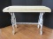 Wrought Iron Scrolled Leaves & Fan Design Base Vanity Bench w/ Upholstered Top Painted Base