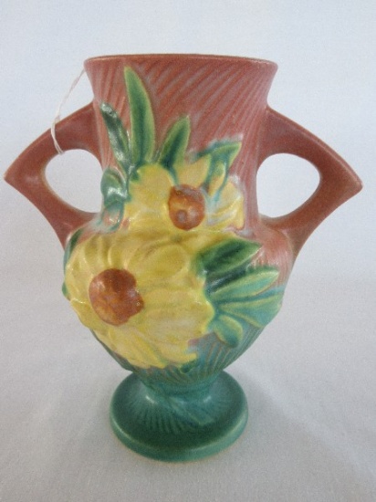 Roseville Pottery Peony Pattern 6" Handled Vase 168-6" Circa 1930's