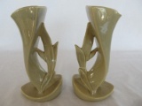 Pair - Roseville Mayfair Pattern Art Deco Tan Vases 1004-9
