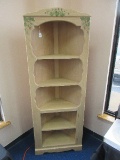 Oak Corner Shelf w/ hand Painted Flower Buds/Foliage & Plate Groove Blonde Finish