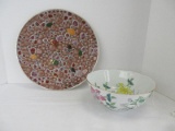 Lot - Semi-Porcelain Footed Bowl Oriental Lilies/Butterflies Design 3 1/2