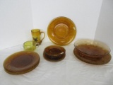 Lot - Amber Glassware Duncan Miller Sandwich Pattern Handled Mug w/ Eagle