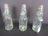 3 Natraj Codd-Neck Soda Bottles w/ Glass Marbles Goods Patent Bottle Extra Strong Glass