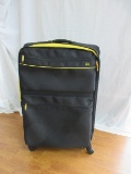 Large Lucas Black Suitcase on Wheels Yellow Accent
