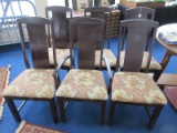 Set - 6 High Arched Back Dining Chairs Painted Dark Brown w/ Pheasant Upholstery Seats