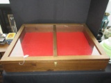 Large Wooden Locking Display Case w/ Glass Top Hinged Lid