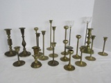 Lot - Misc. Brass Candle Sticks & 2 Silverplated w/ Glass Cups, Various Sizes/Designs