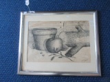 Ink Drawing Mice, Fruit & Flower Pot Artist Signed Framed/Matt